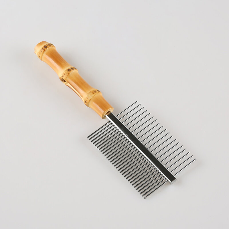 Massaging Grooming Stainless Steel Double Sided Dense Wide Teeth Natural Wooden Bamboo Root Handle Dog Cat Hair Brush Pet Comb