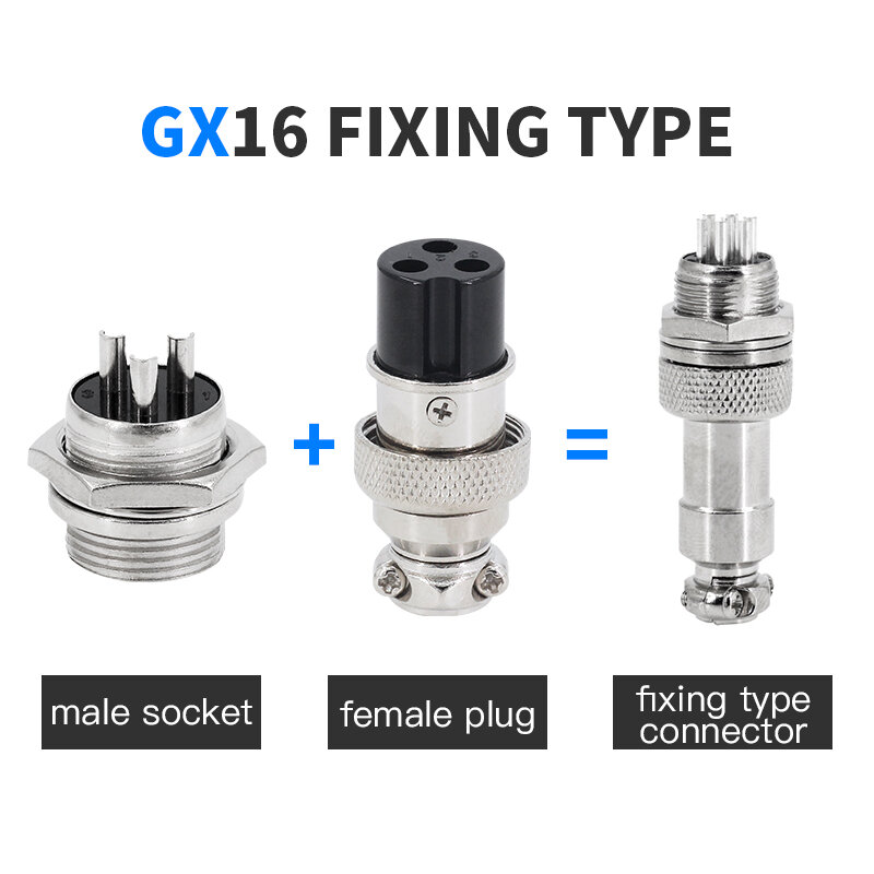 Connector GX16 small metal aviation socket 2/3/4/5/6/7pin electric cable terminal fixed type and butt mobile type Female&male