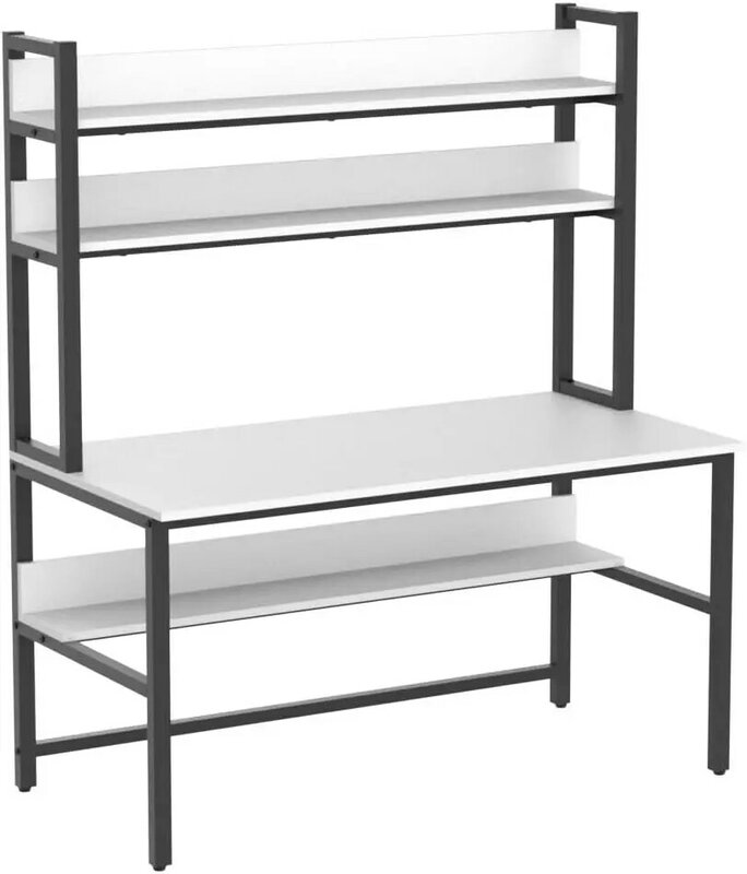 Aquzee-escritorio para ordenador con Hutch y estantes, escritorio blanco de 55 pulgadas de ancho con estantes para almacenamiento, fácil de montar