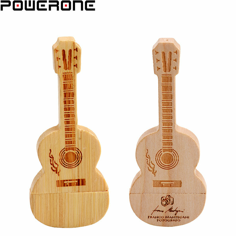 POWERONE-Clé USB 2.0 avec logo personnalisé gratuit, style guitares en bois, clé USB, clé USB, clé USB musique, 4 Go, 16 Go, 32 Go, 64 Go