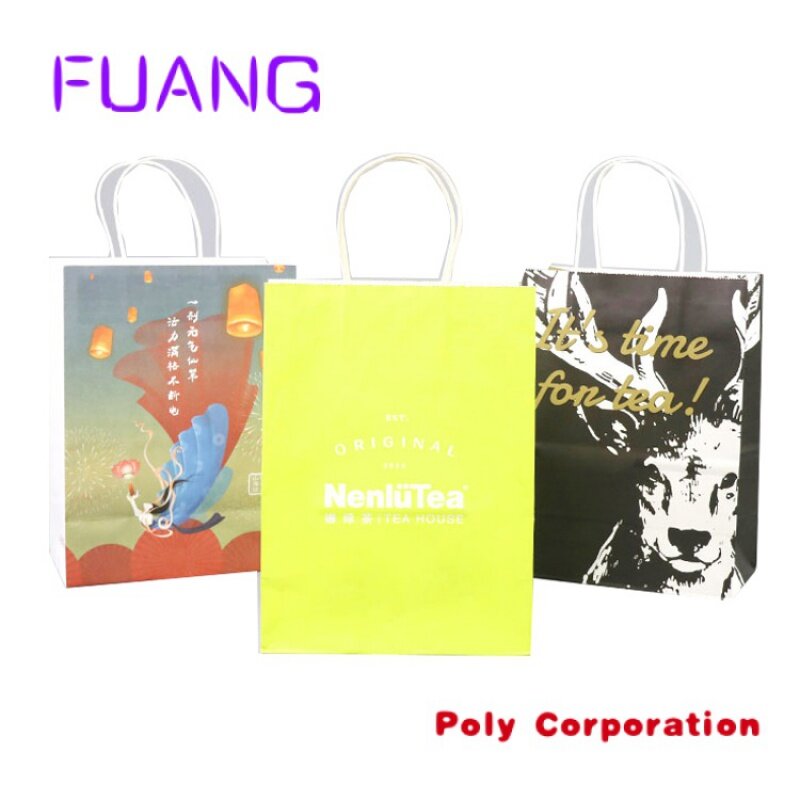 Custom  Wholesale Custom Logo Printing Food Take Away Hand kraft paper bag milk tea Packing paper bag