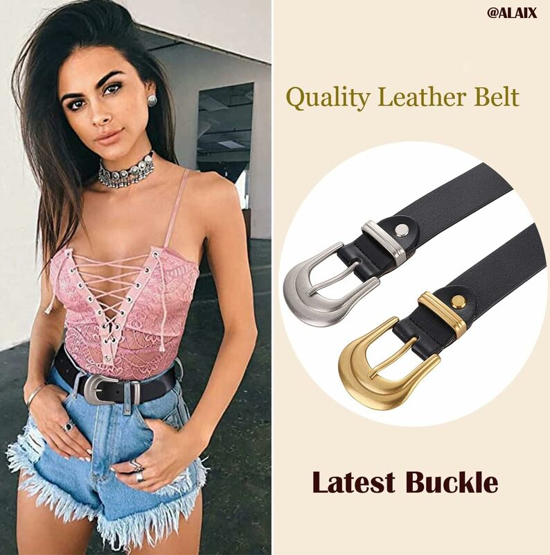 Elegant Women Belts Leather Simple Metal Buckle Belt Girls Dress Jean Pants Waistband Belts for Lady Luxury Designer Brand