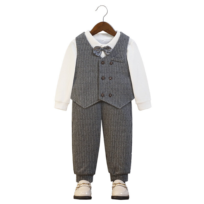 Children's Suits Spring Autumn Simple Baby Striped Waistcoat Set Baby Flower Boy's Anniversary Performance Clothes