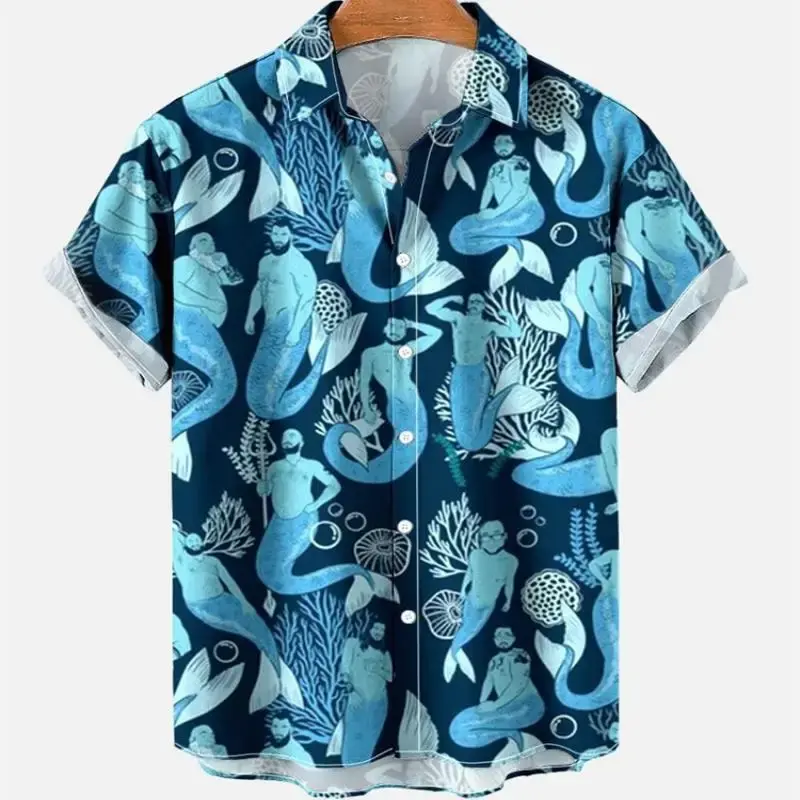 Hawaii baju pria lengan pendek, pakaian vintage elegan modis sosial motif bunga Musim Panas 2024