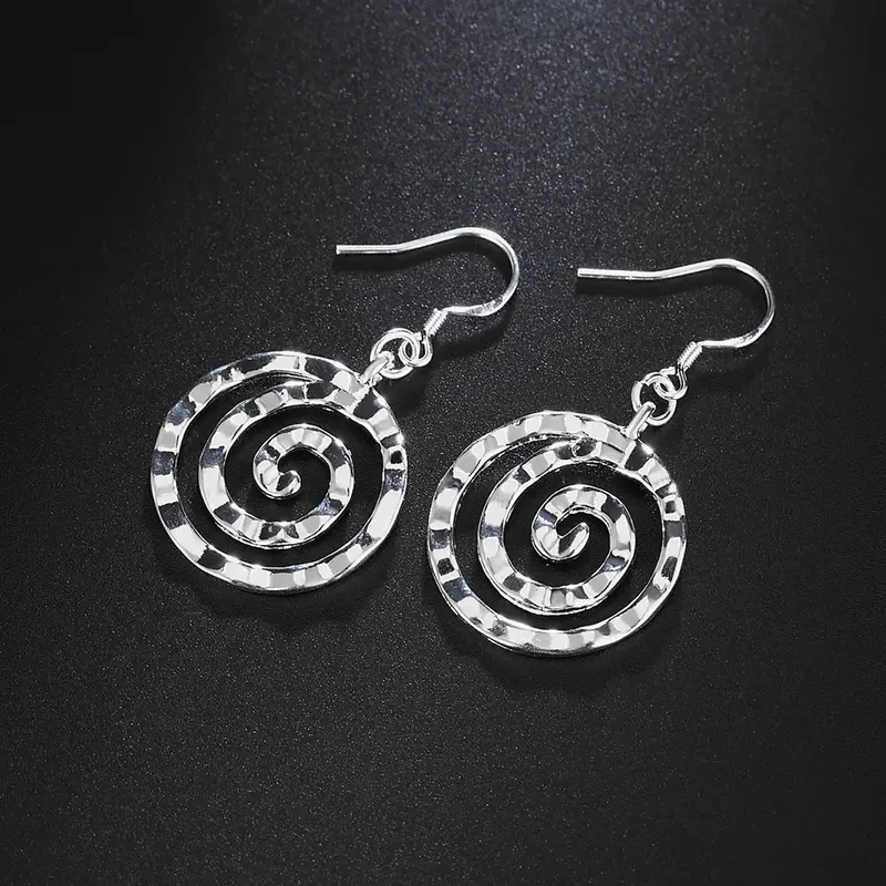 Pendientes de plata de ley 925 para mujer, joyería de temperamento, círculo espiral que combina con todo, regalo de cumpleaños