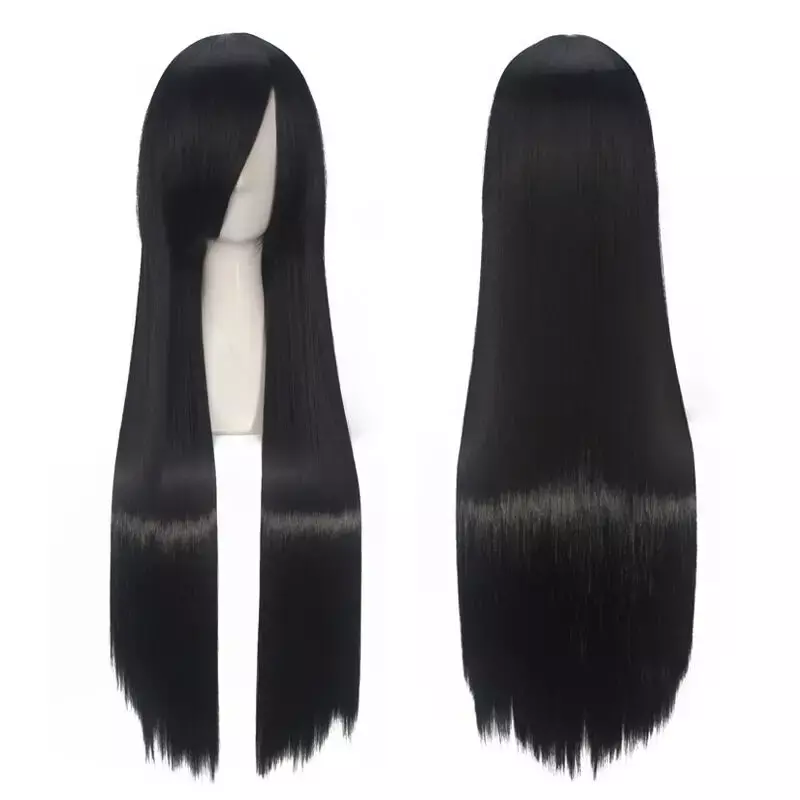 Mulan-Peluca de Cosplay para mujer y niña, pelo sintético largo y liso, color negro, gorro de princesa