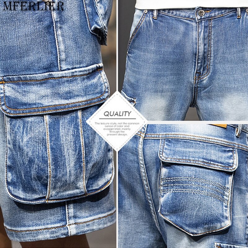 Шорты-карго мужские из джинсовой ткани, большие размеры