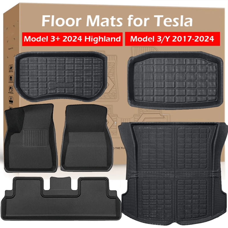 Напольные коврики для Tesla Model Y Model 3 Highland 2017-2024, любой погоды, напольный коврик, передняя и задняя подкладка для груза, водонепроницаемый Противоскользящий коврик