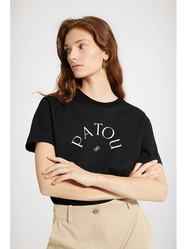 T-shirt a maniche corte con stampa di lettere minimaliste con scollo a o in cotone di marca in stile giapponese