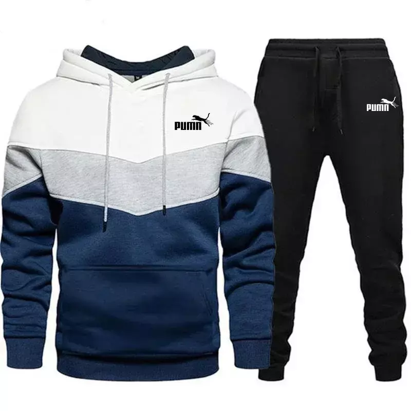 2024 New Fashion Mens Tracksuit Wear Stripe Hoodies+Sweatpants 2 Piece Set High Quality Autumn Winter Daily Casual Jogging Suit