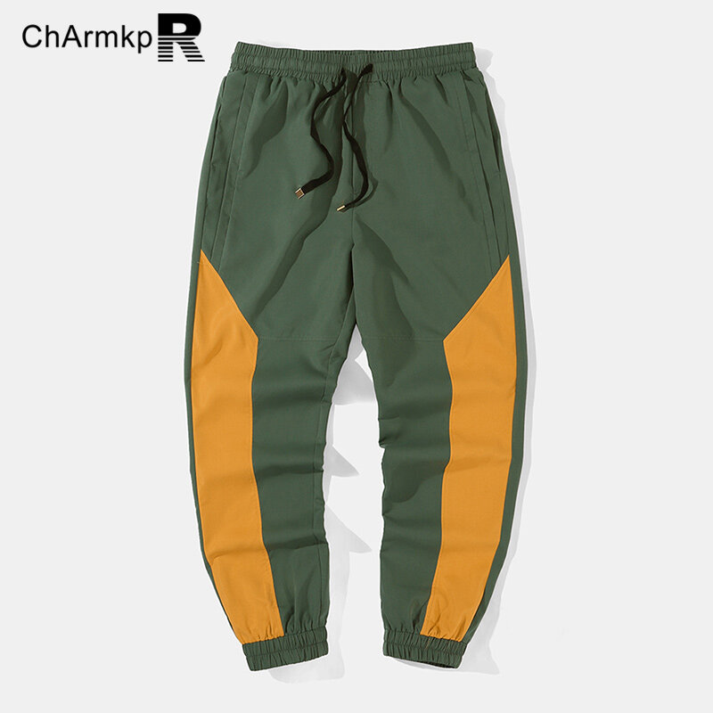 Męskie spodnie ChArmkpR 2024 letnie patchworkowe ściągany sznurkiem w pasie luźne spodnie do biegania spodnie Streetwear Streetwear odzież męska