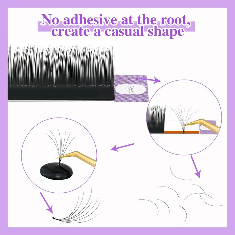 Individual C Curl cílios postiços, extensões de cílios 3D, natural, longo, Premade Fans, cílios para mulheres, maquiagem