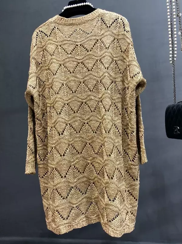 Suéter de punto con lentejuelas para mujer, suéter morado, suelto, brillante, otoño e invierno, 2024