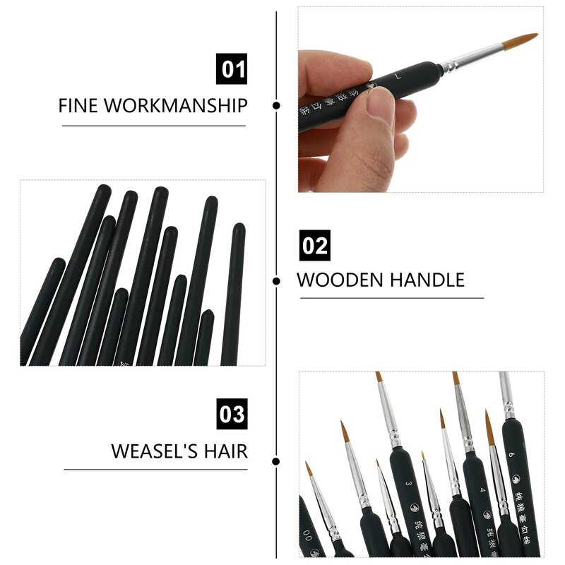 11 Pcs Langhao Hook Line Pen Fine Detail Paintbrushes Drawing Watercolor Office Supplies Wolf Hair Wood Pens