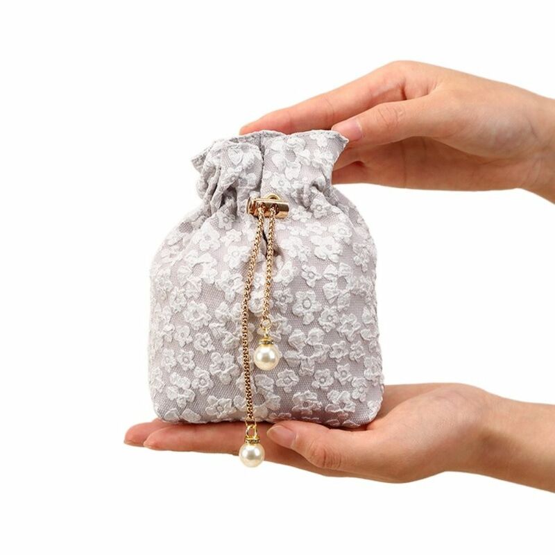 Bolsa con cordón de flores de perlas, bolso de cubo de boda con cadena de estilo coreano, monedero, billetera de almacenamiento, bolsa de embalaje de regalo, bolsa de fiesta