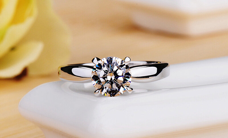 18K Anéis de Ouro Branco para Mulheres, Rodada Zircão Diamant, Bandas de Casamento Acessórios, Jóias na Moda, Nunca Desvanece, 2.0ct