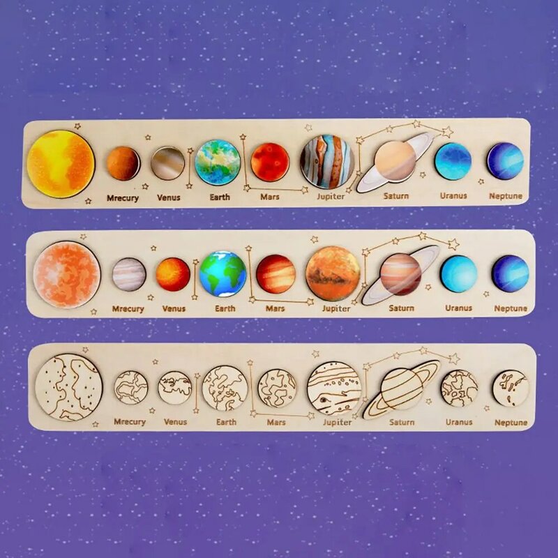 خشبية لغز لعبة النظام الشمسي نموذج ألعاب علمية مجموعة مونتيسوري الكواكب العلوم التعليمية لغز لعب للأطفال الهدايا
