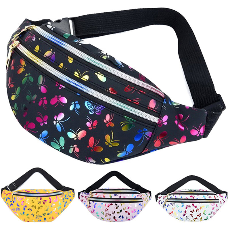 Butterfly Printed Waist Bag Women Fanny Pack Colorful Girls Bum Bag Travel Kids Cartoon Belt`s Bag Festival Phone Pouch Purse