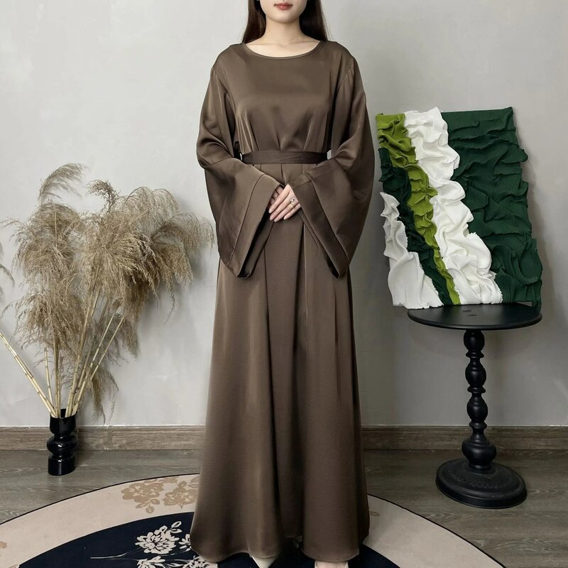 Solid Plus Size Dress for Women Arabia Dubai Abayas Party Kaftan Muslim Dress Women Fashion Basic Model Clothes for Muslim Women