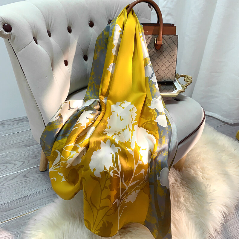 Chales de seda auténtica 100% para mujer, pañuelos largos de seda Natural estampados, diseño de lujo, Fular de verano