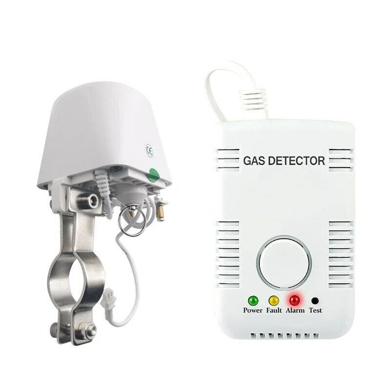 LPG Natural Gas Methane Leak Detector Leakage Safety Alarm Home Monitor with Manipulator Valve DN15 to Cut Off Pipe