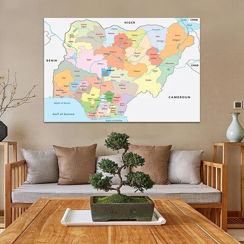 Pintura en lienzo no tejida del mapa de Nigeria, póster decorativo para el hogar, imágenes artísticas de pared, suministros de enseñanza, 150x100cm