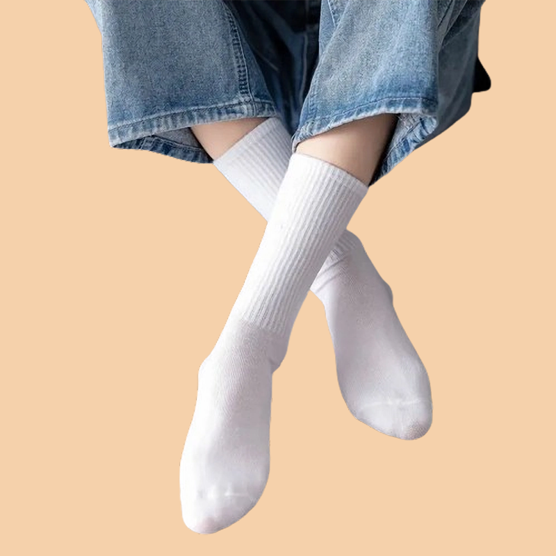 Calcetines blancos y negros para hombre, calcetín de algodón suave, transpirable, informal, de tubo medio, a la moda, 10 pares
