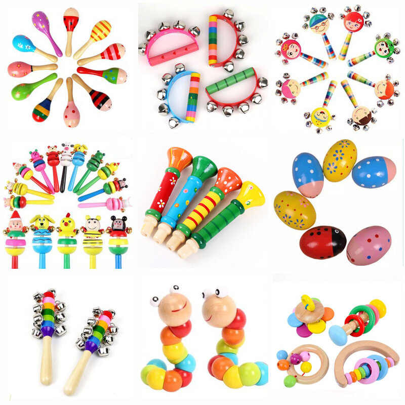 木製の赤ちゃんのおもちゃ,モンテッソーリの木製ガラガラ,ハンマー,楽器,子供のおもちゃ,赤ちゃんのおもちゃ,0〜12か月