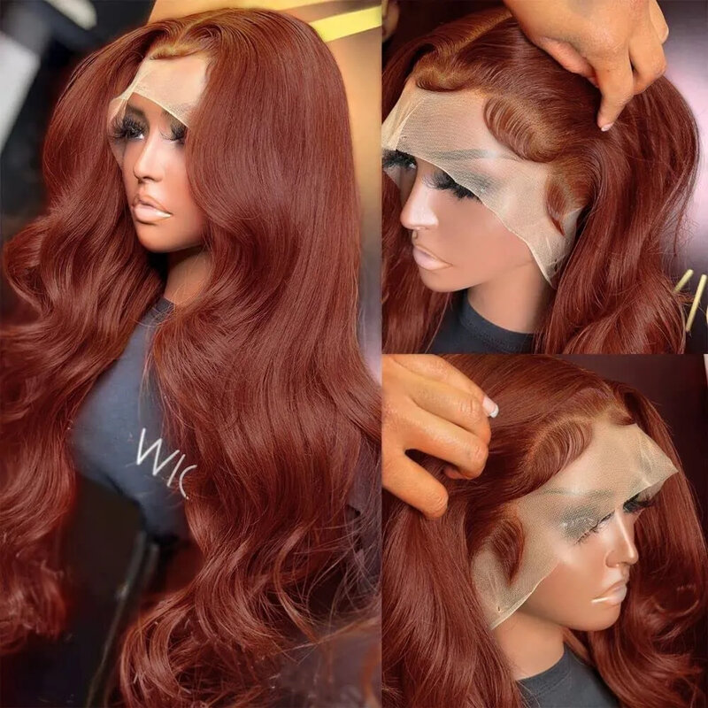 Peluca de cabello humano ondulado marrón rojizo para mujer, 13x4, HD, 13x6, predesplumada