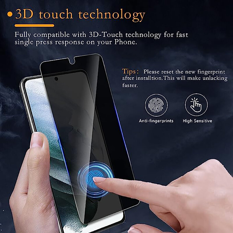 Vidrio templado de privacidad para Samsung Galaxy S24 S23 Ultra, protectores de pantalla S22 S21 Plus Note 20, desbloqueo de huellas dactilares, película 5G
