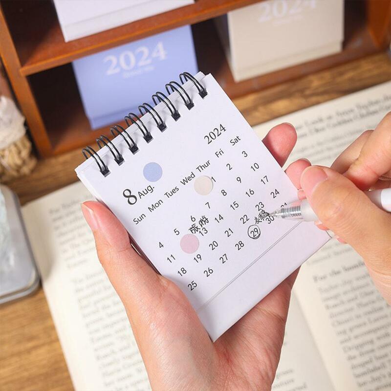 Journamm 2023-2024 Solid Color Mini Desk Calendar with Twin-Wire Binding Daily Planner Work Schedule School Stationery Supplies