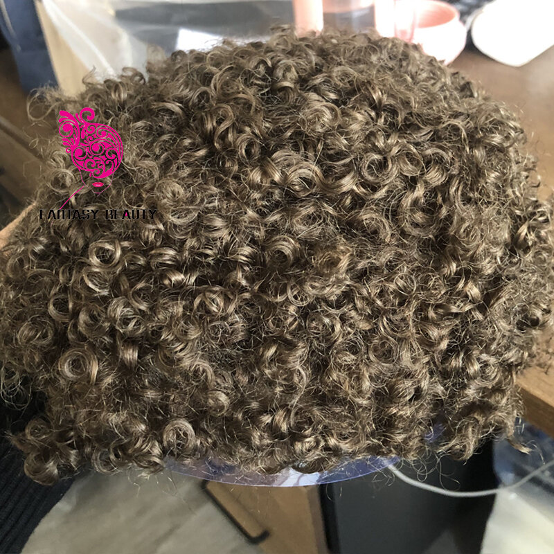 Пепельный светлый 15 мм кудрявый Afo мужской парик супер тонкий прочный 0,06 мм волосы со встроенной полиуретановой основой мужской парик капиллярный протез