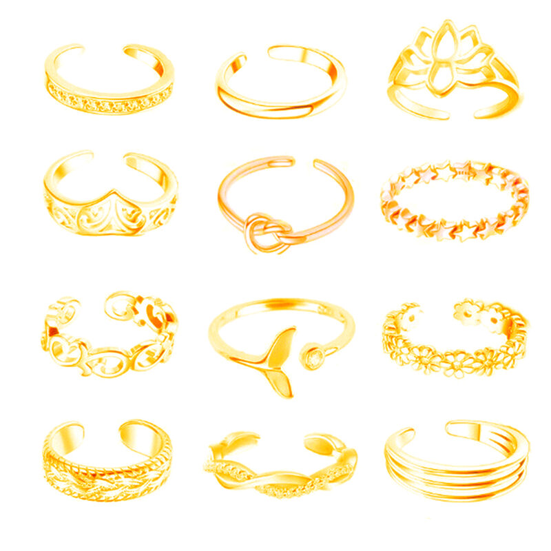 12 Stuks Voet Ring Open Teen Ringen Rose Goud/Zilver/Goud Kleur Legering Verstelbare Ringen Set Voor Vrouwen Zomer Strand Voet Sieraden