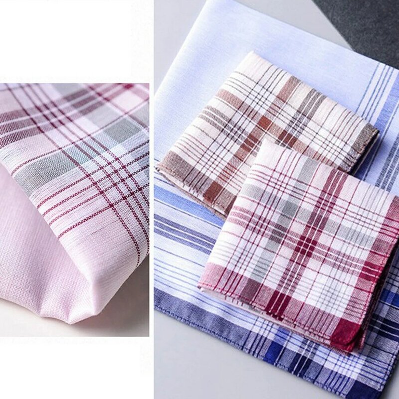 1/5Pcs Square Plaid Stripe Handkerchiefs Men Classic Vintage Pocket Pocket Cotton Towel For Wedding Party 38x38cm Random Color