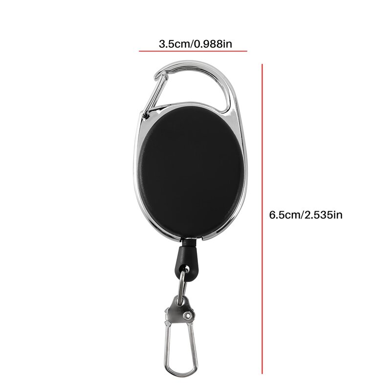 FULL-Heavy Duty Retractable Carabiner Badge Tinker Reels 60Cm Pull Wire With Key Ring Clip Black
