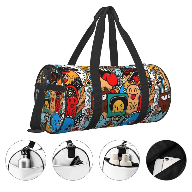 Bolsa de viaje con patrón de Graffiti para hombre y mujer, bolsa de equipaje de monstruo lindo, bolsa de gimnasio, bolsas de Fitness deportivas de gran capacidad