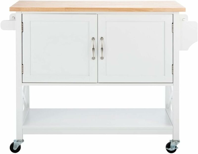 SAFAVIEH Домашняя Коллекция Kesler белая/натуральная 2-дверная 1-полка тележка для кухни с колесами