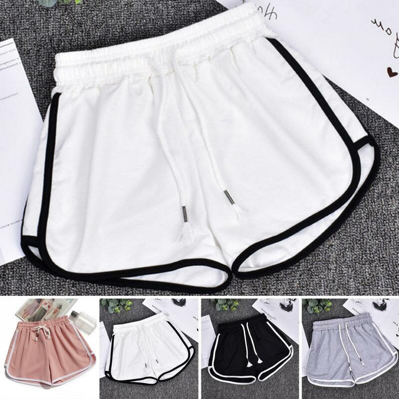 Women Shorts Stylish Women's High Waist Drawstring Sport Shorts with Pockets Color Block Wide Leg Fitness Shorts for Summer