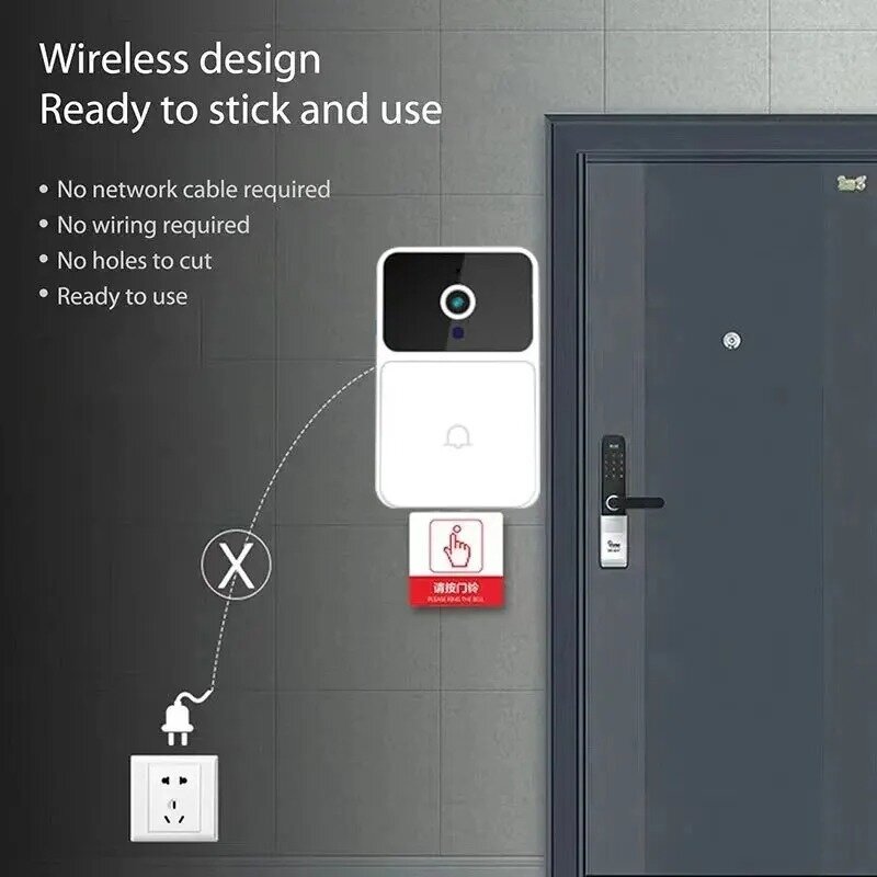 Bel pintu Video WIFI, kamera penglihatan malam pintar keamanan rumah bel pintu dua arah interkom perubahan suara bel pintu nirkabel tahan air