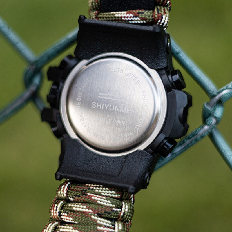 SHIYUNME Jam Tangan Olahraga Militer Pria Jam Tangan Digital LED Alarm Waktu Kompas Luar Ruangan Jam Tangan Kuarsa Pria Kedap Air Jam Tangan Pria