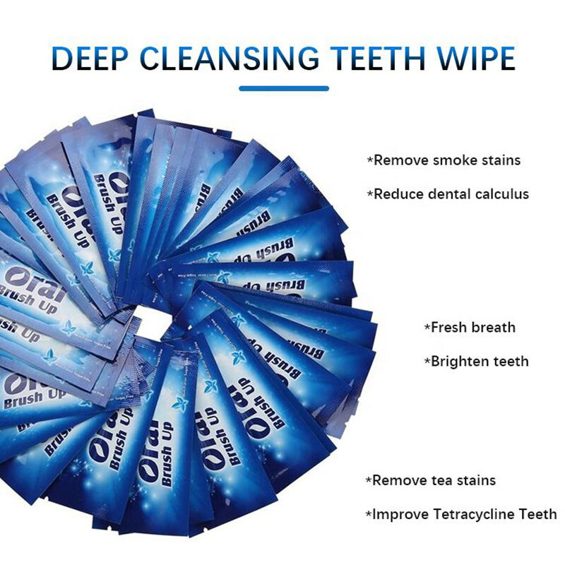 50 buah tisu jari pemutih gigi, sikat gigi mulut pembersihan mendalam penghilang noda kebersihan mulut