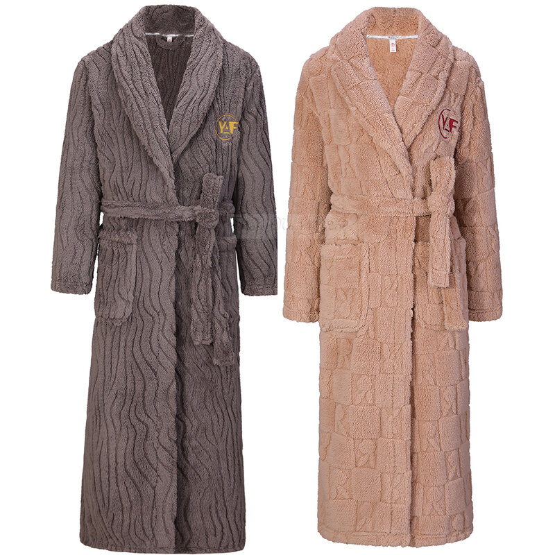 Winter Paar Flanellen Lange Gewaad Verdikte Warme Nachtkleding Plus Size Losse Koraal Fleece Kimono Badjas Jurk Huiskleding