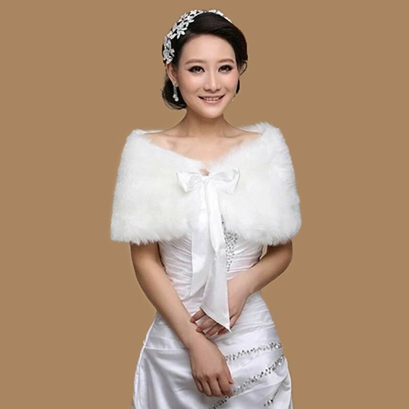 Mantel musim dingin selendang bulu putih Aksesori pernikahan elegan pengantin wanita jaket pernikahan mantel bulu imitasi lembut