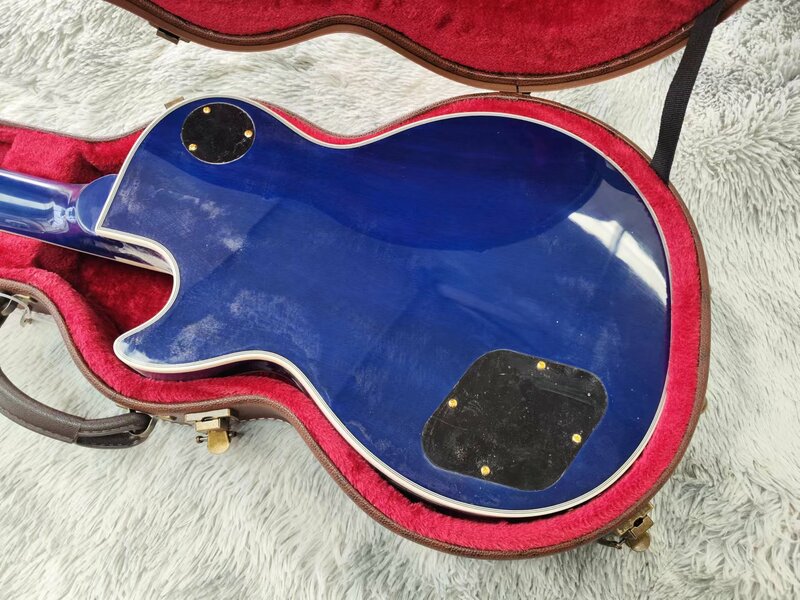 Gib $ на логотип электрической гитары Сделано в Китае, синий большой шаблон шпона, кожа, корпус красного дерева, бесплатная доставка,