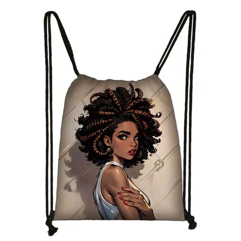 Африканский женский рюкзак с принтом, мультяшная африканская сумка на шнурке для девочек, американская африканская женская уличная сумка через плечо, держатель для обуви