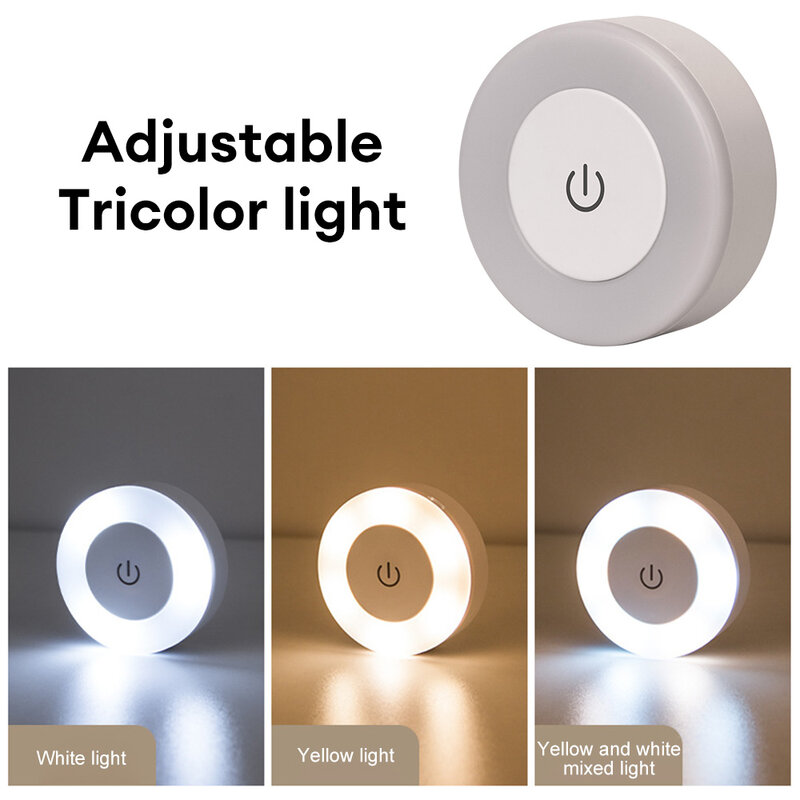 Portable LED Dimmable Touch Night Light USB Rechargeable Magnetic Base Wall Lights Round 3 Mode Round Bedroom Kitchen Night Lamp