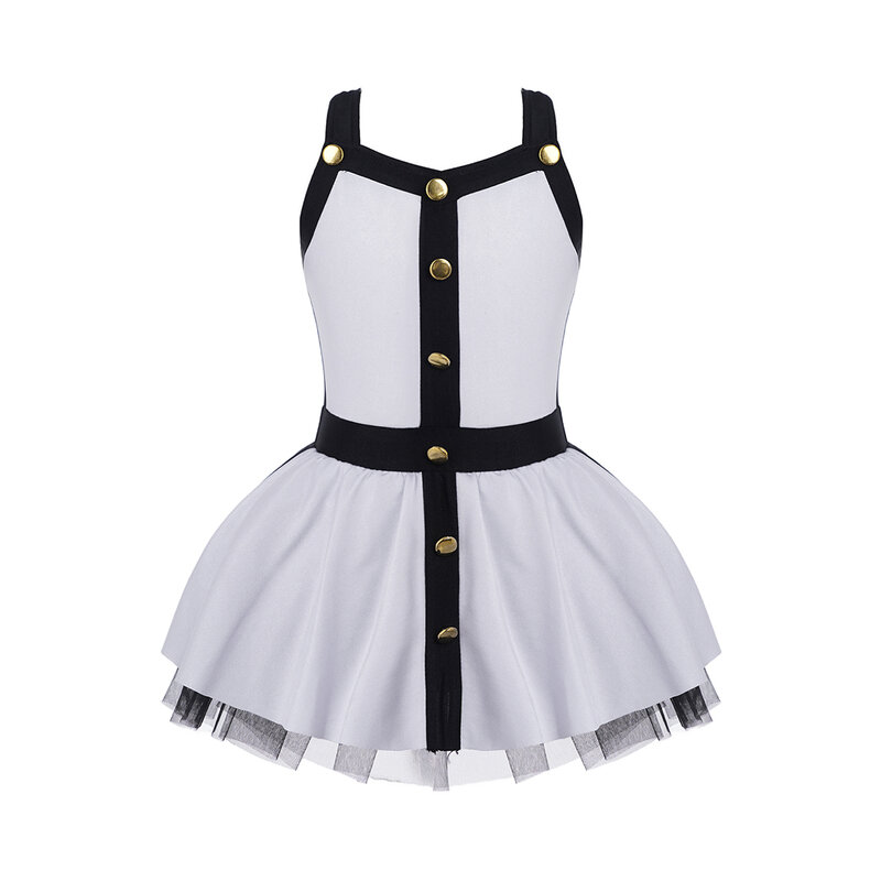 Kids Professional Ballet Tutu Dress Girls Sleeveless Button Decor Jazz Dance Dress Children Dance Costume Performance Wear