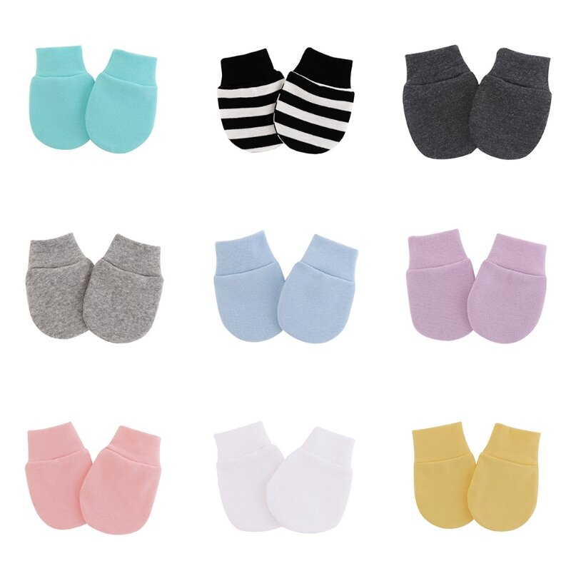 Q0KB manoplas antiarañazos Color sólido para bebé, guantes algodón antiarañazos para protección y manos para