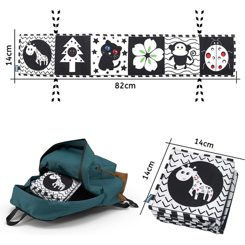 Ubrania sensoryczne zabawki dla niemowląt 0 12 miesięcy łóżko dla noworodka osłona do łóżeczka czarno-białe zwierzęta ciche książki Montessori książeczka dla dzieci zabawki