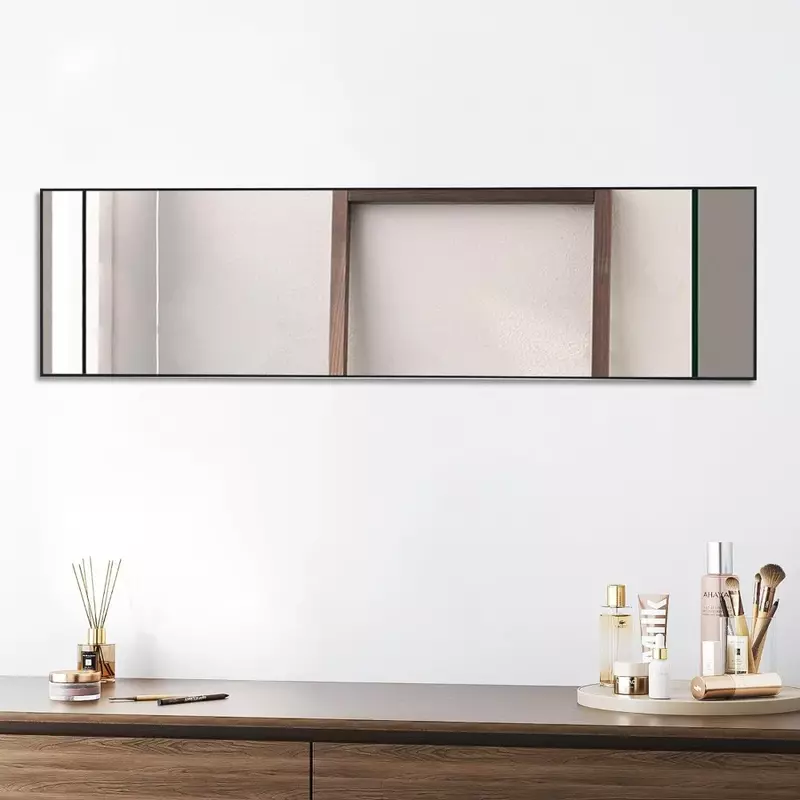 Full Length Mirror, Floor Full Body Mirror, Standing Leaning Mirror, Alloy Thin Frame for Living Room Bedroom Cloakroom, Black